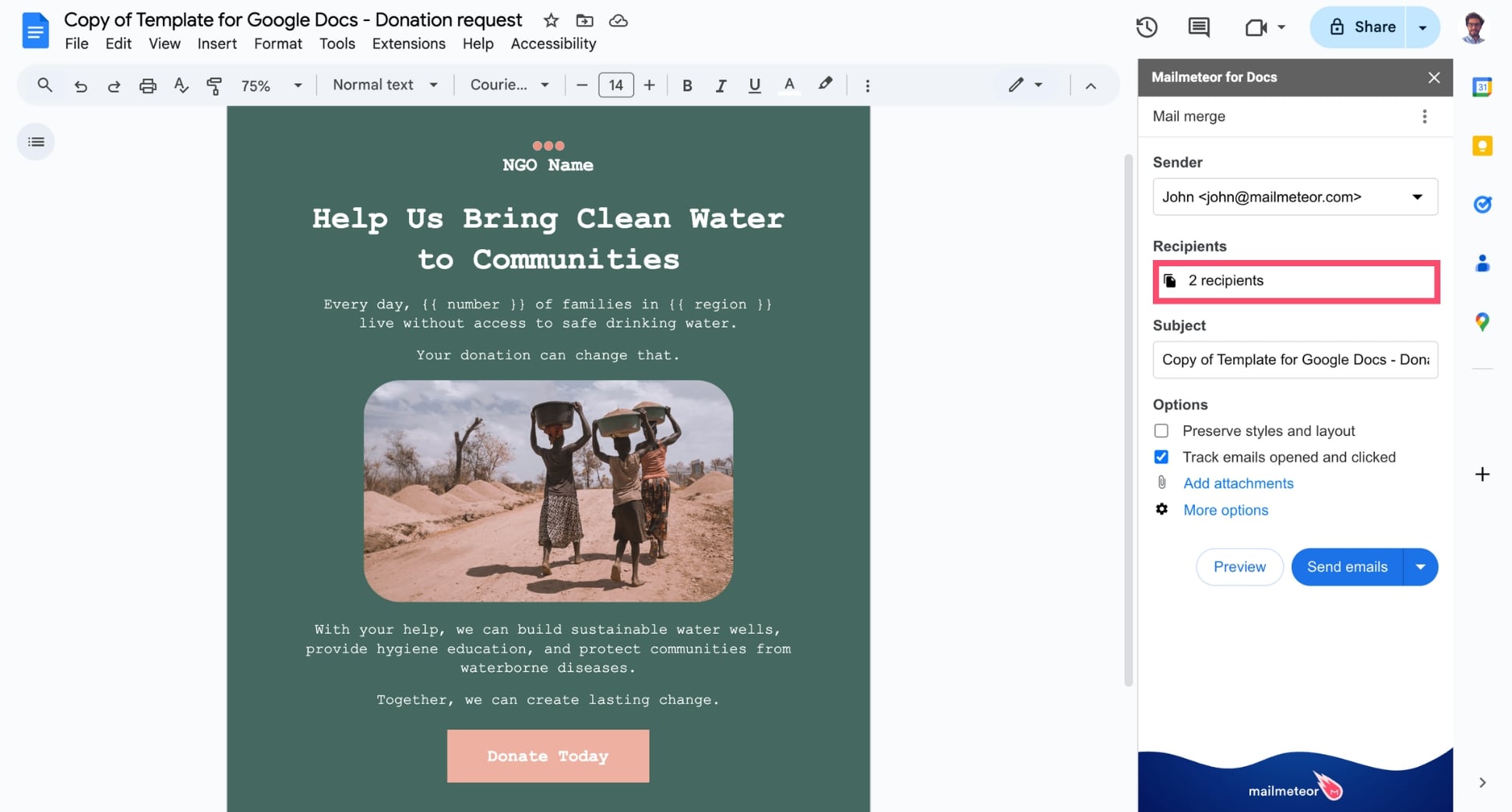 Import contacts in Mailmeteor