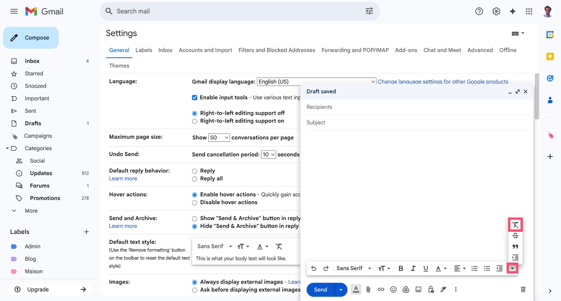 Remove formatting in Gmail