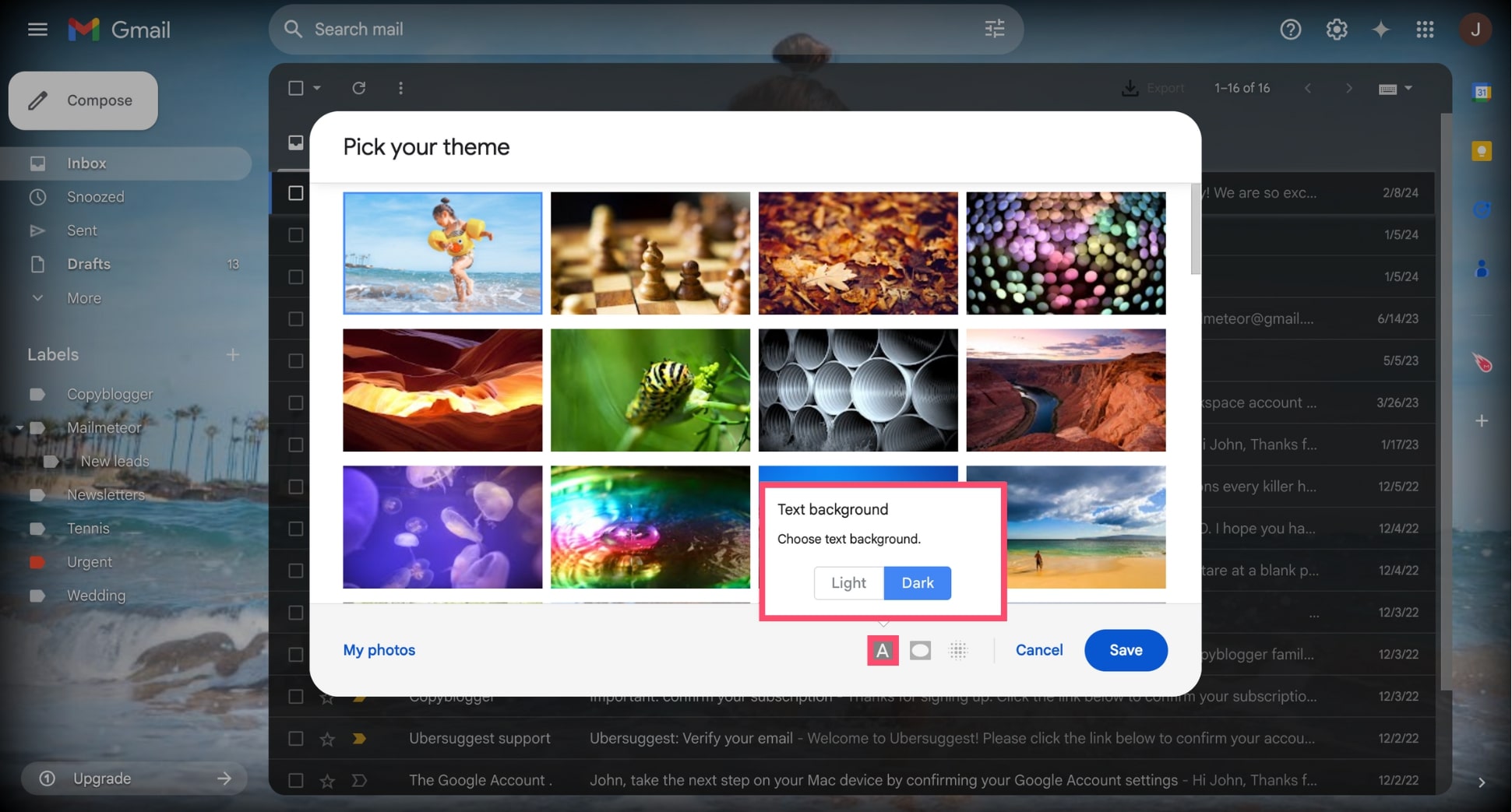 Change the text background in Gmail