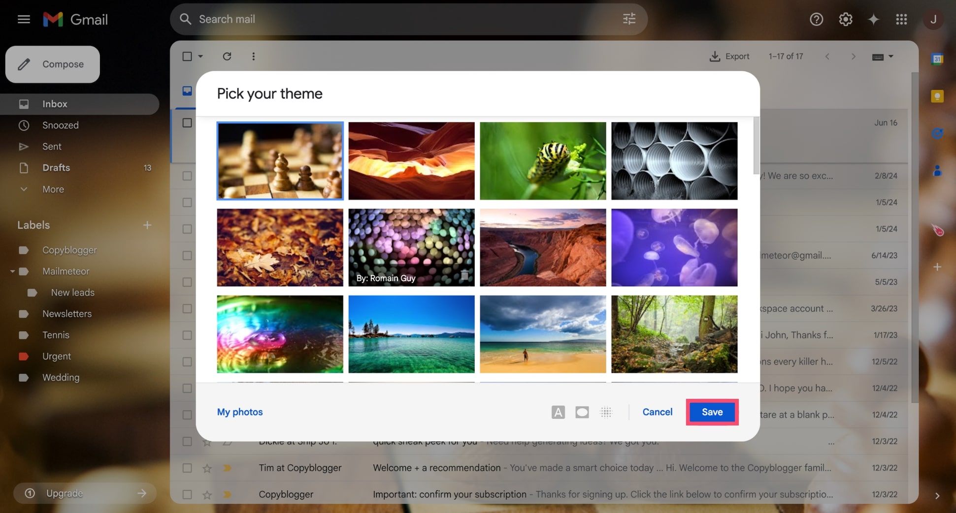 Preview a theme in Gmail