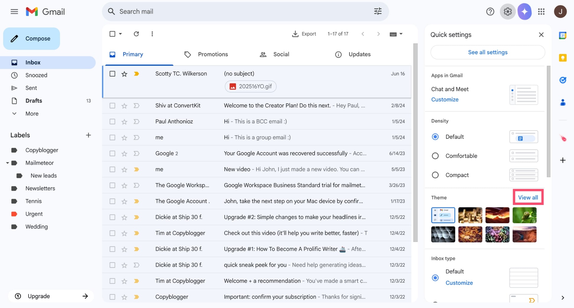 View all themes in Gmail