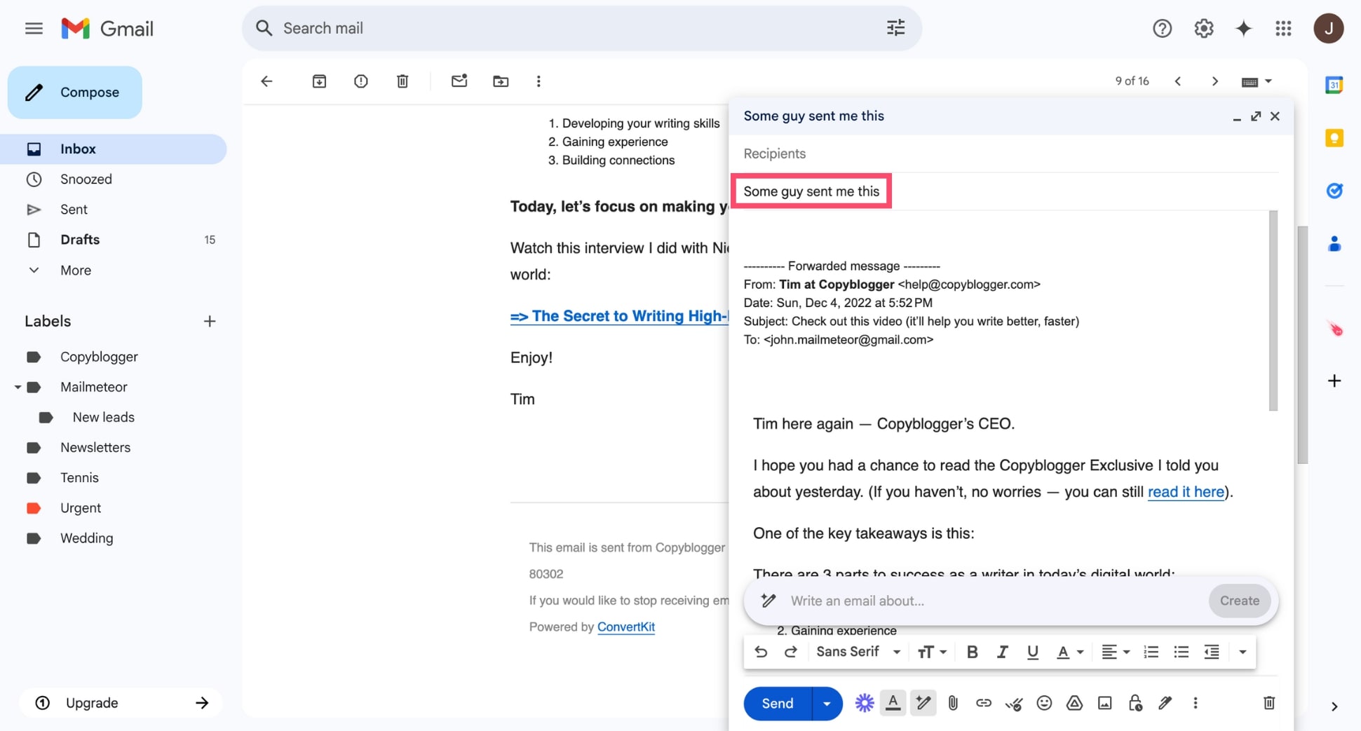 Change the subject line when forwarding an email in Gmail