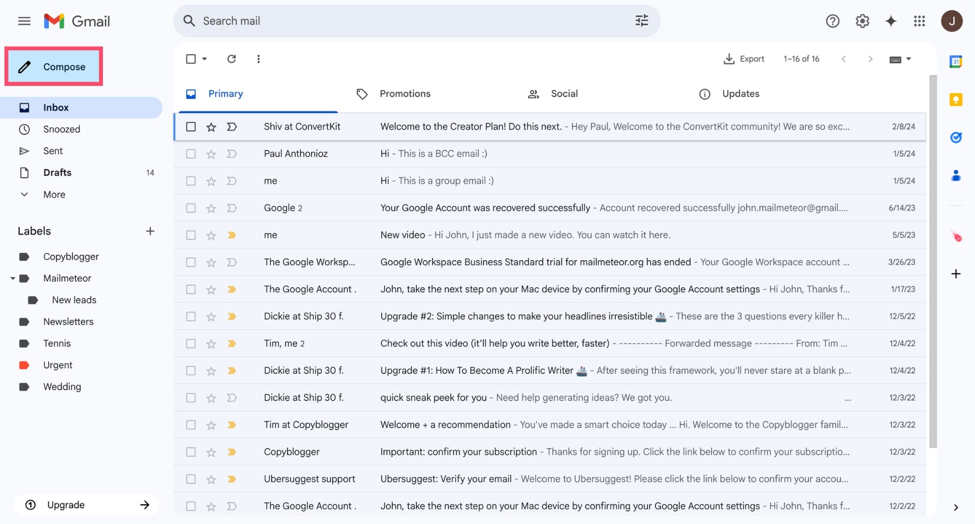 Compose a new email in Gmail