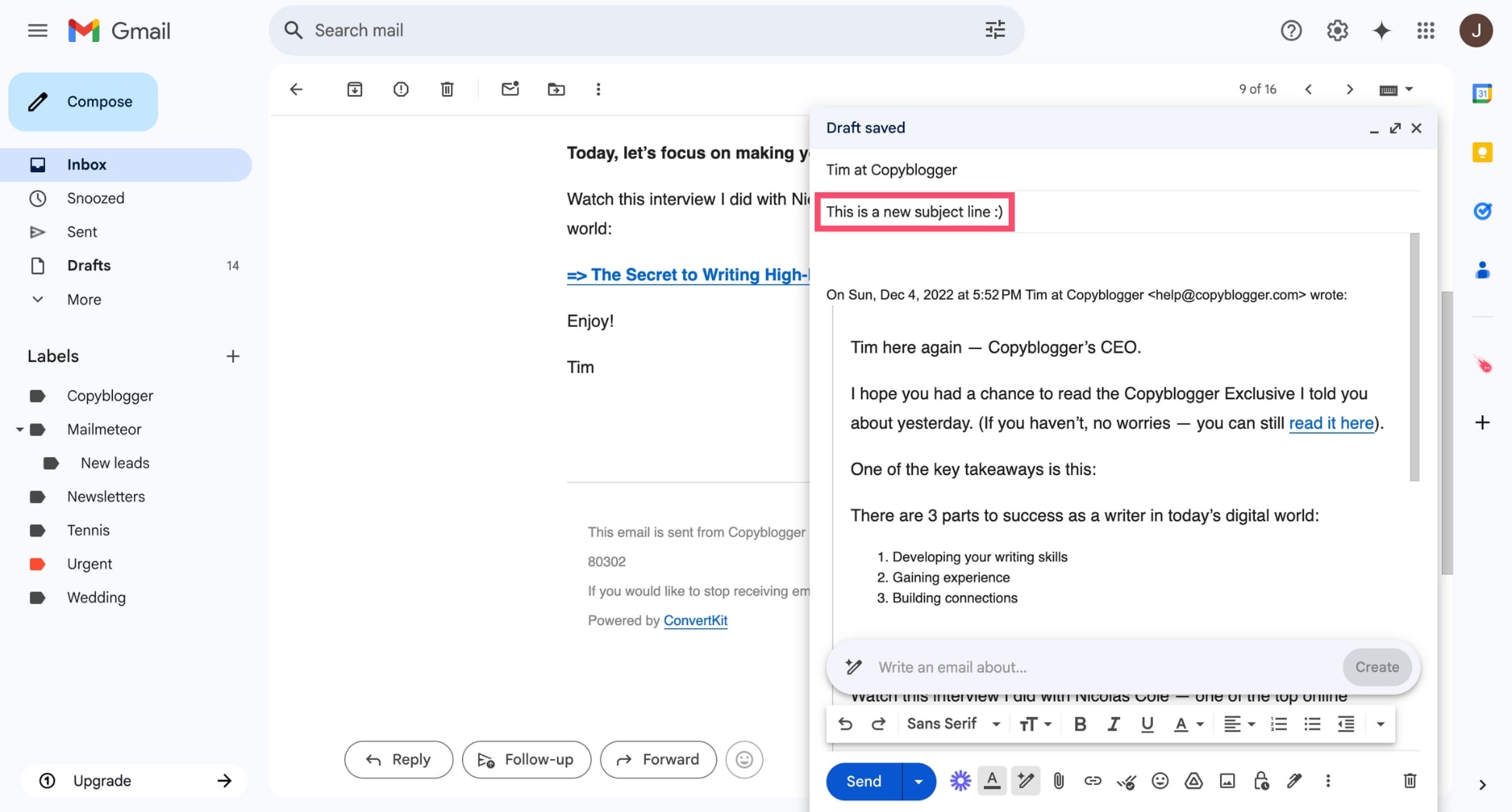 Edit the subject line in your Gmail reply