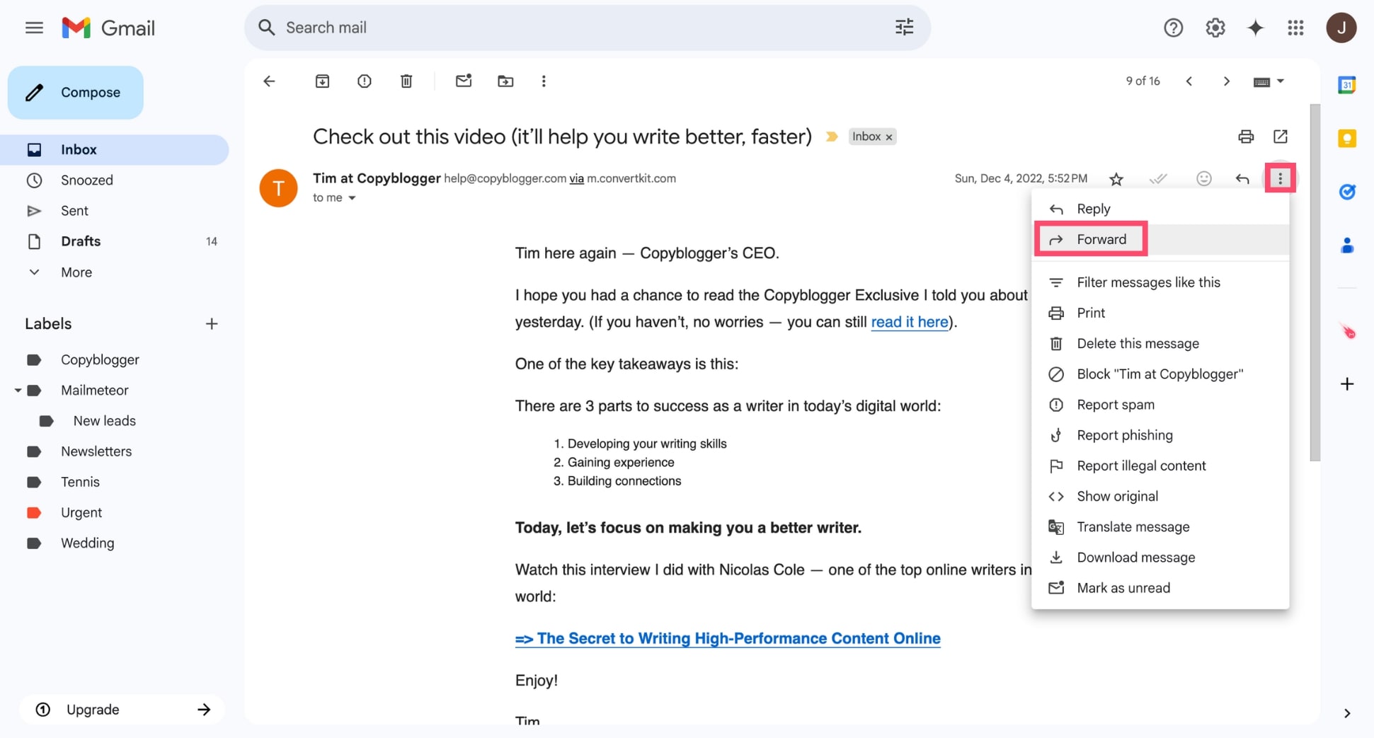 Forward an email in Gmail