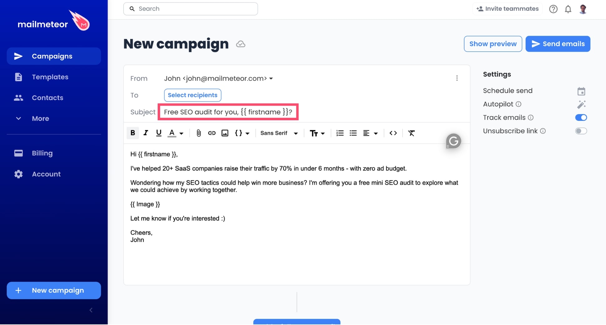 Personalize your email subject lines at scale with Mailmeteor