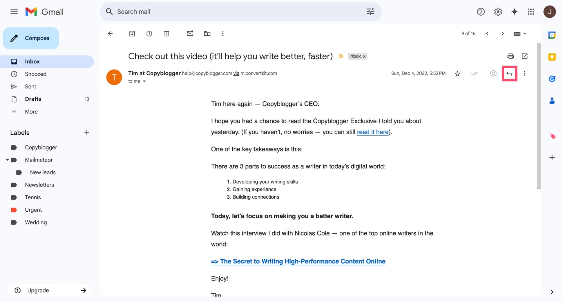Reply to an email in Gmail