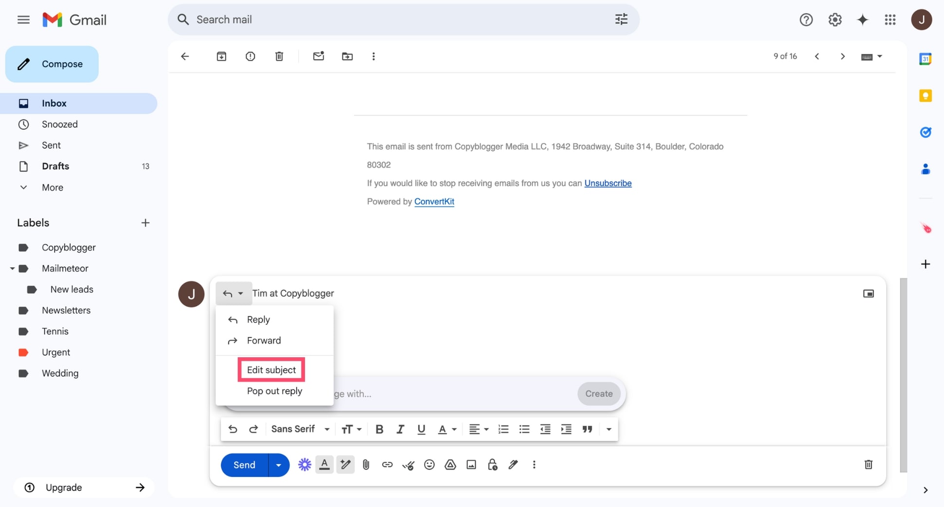 Select Edit subject line