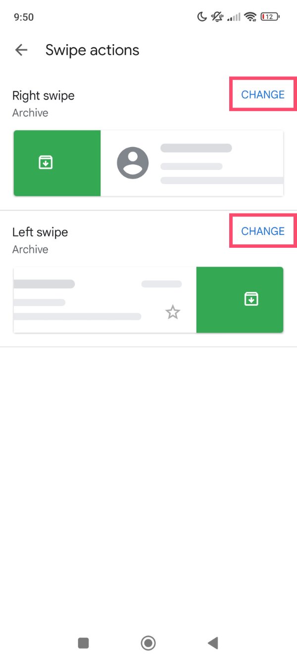 Change option for left or right swipe in Gmail settings