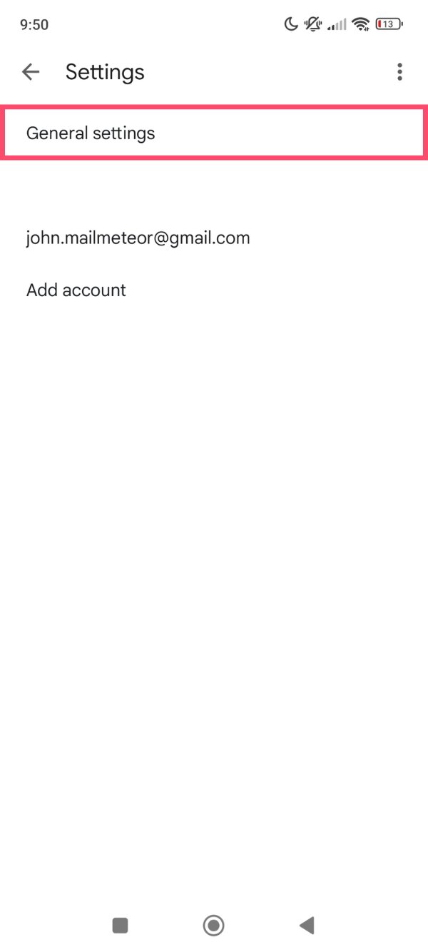 Gmail general settings option
