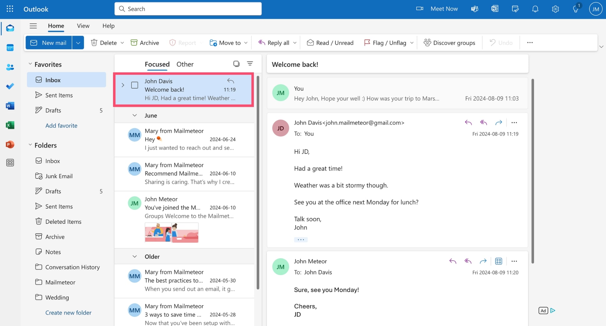 Turn on conversation threads in Outlook