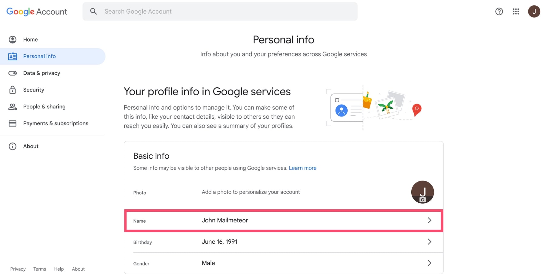 Basic info of your Google Account