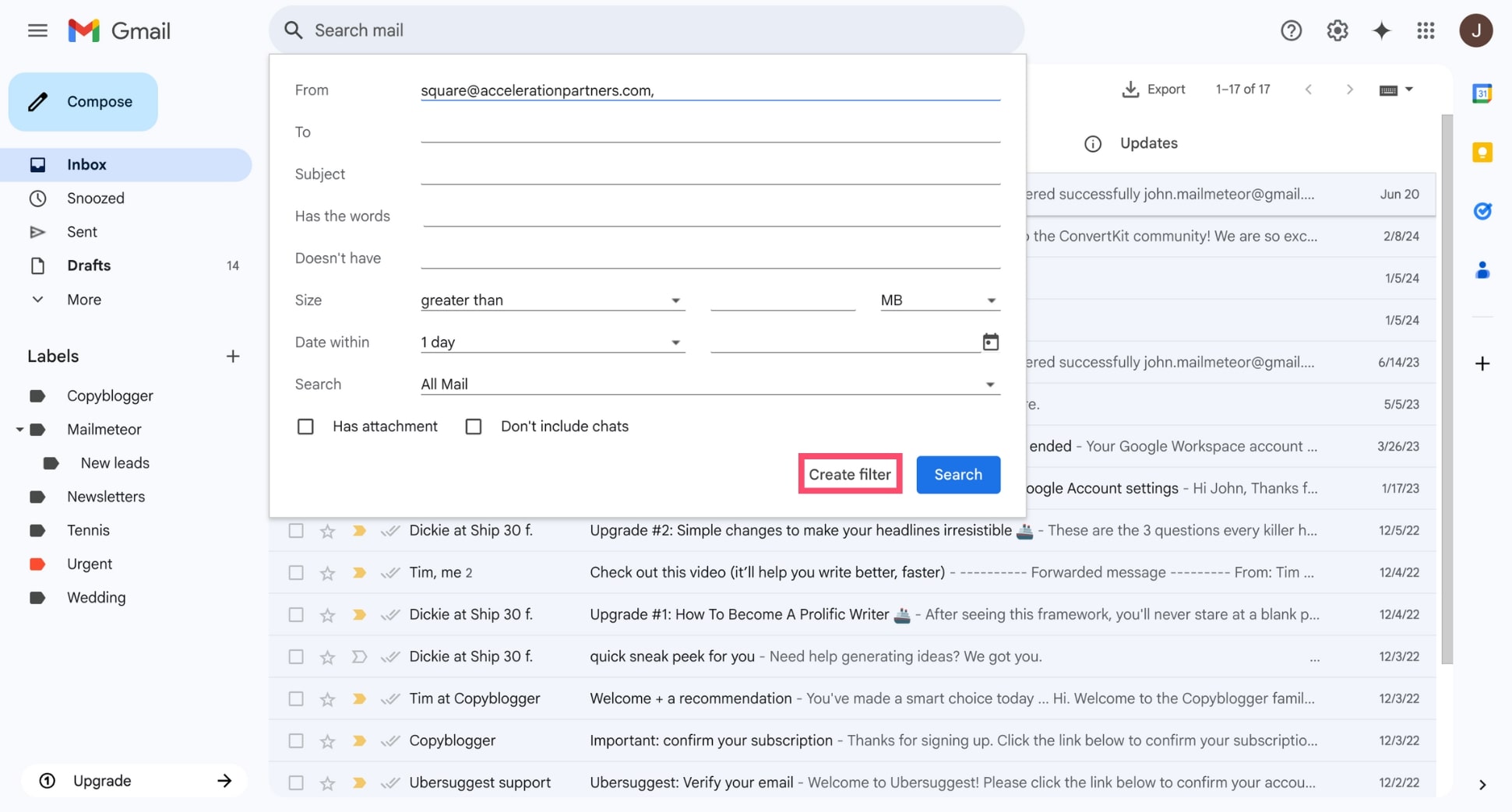 Create a filter in Gmail