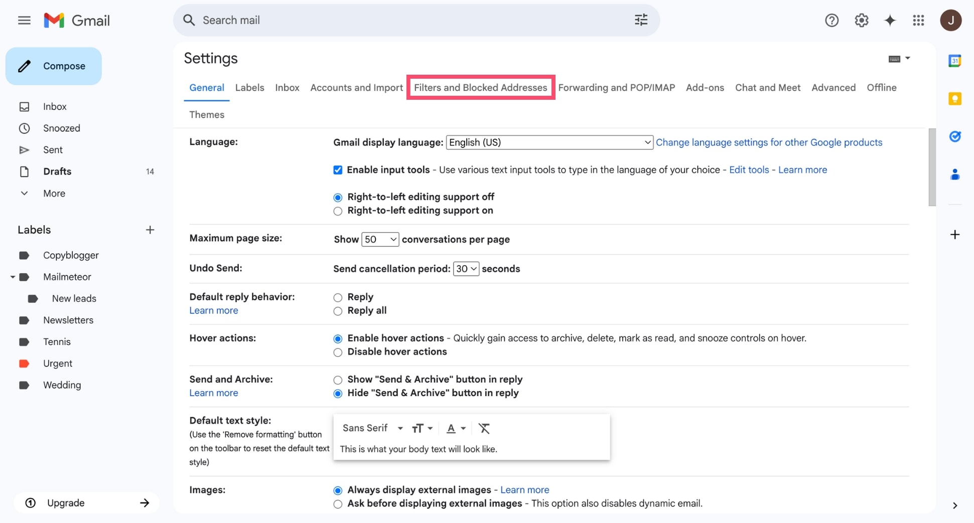 Filters and Blocked Addresses in Gmail