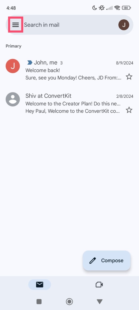 Tap the Gmail menu on mobile
