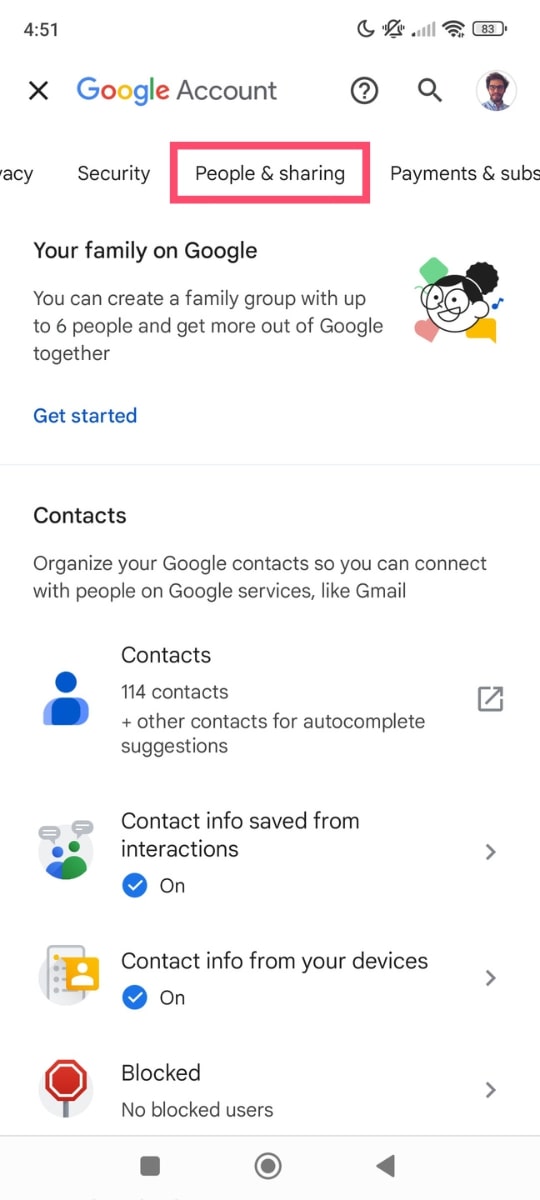 Go to the People & sharing tab