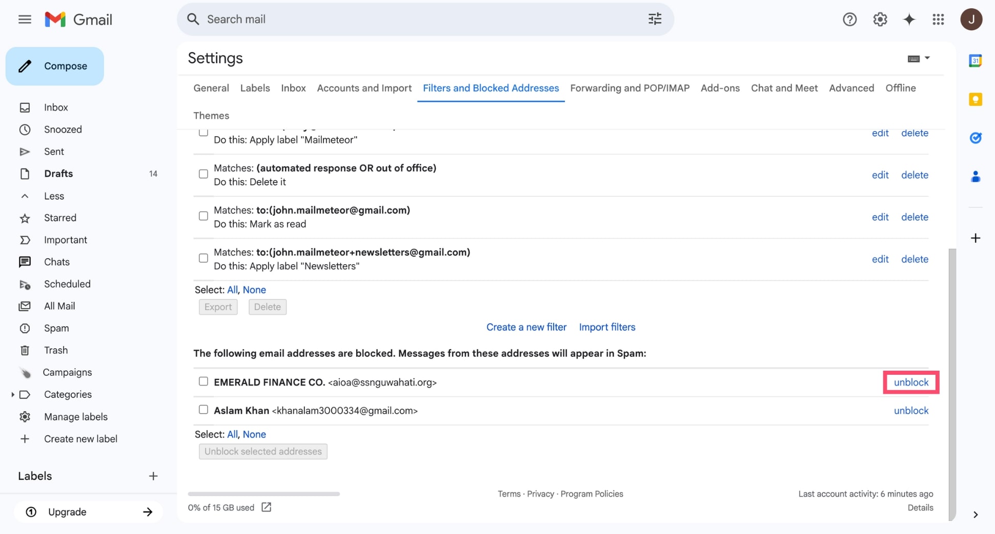 Unblock someone on Gmail