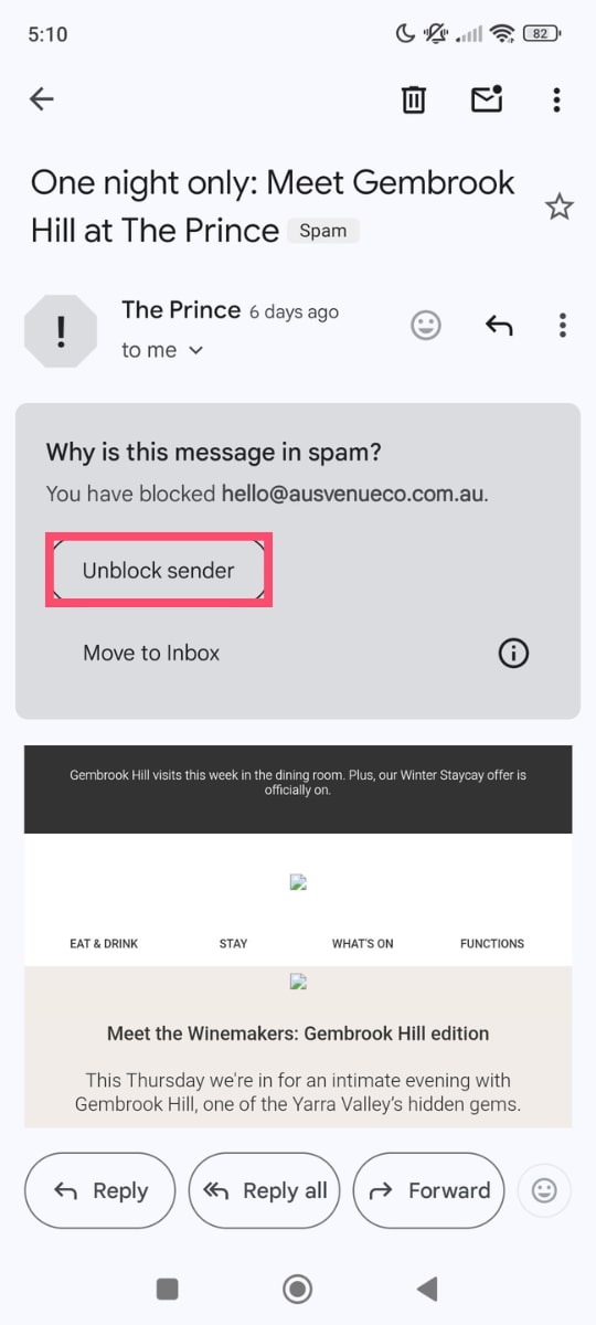 Unblock a sender from Gmail’s mobile app
