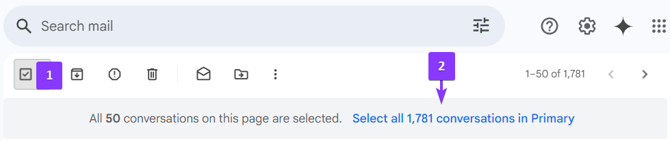 Select and delete all messages in Gmail