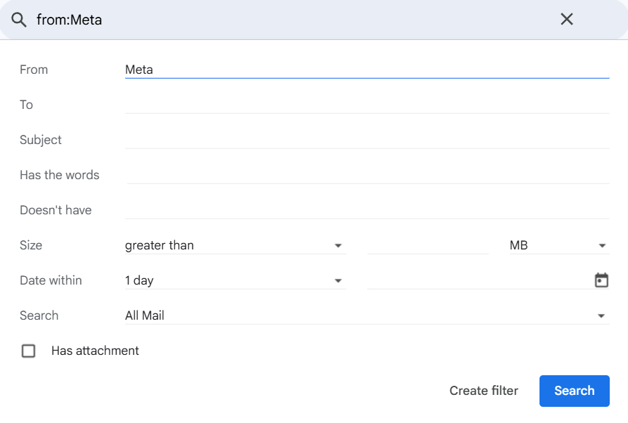 Show search options