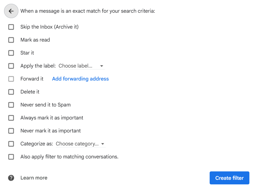 Create filter in Gmail