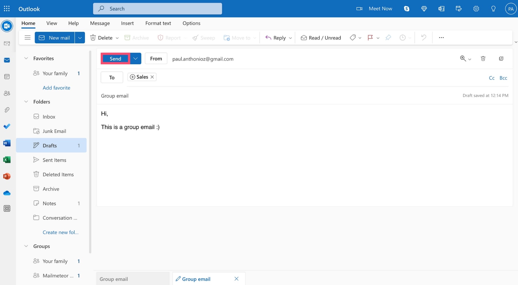 Send an email to your contact list in Outlook