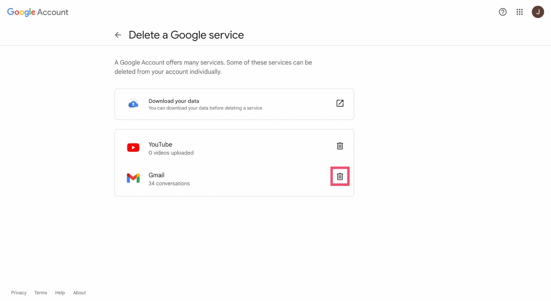 Delete a Gmail account