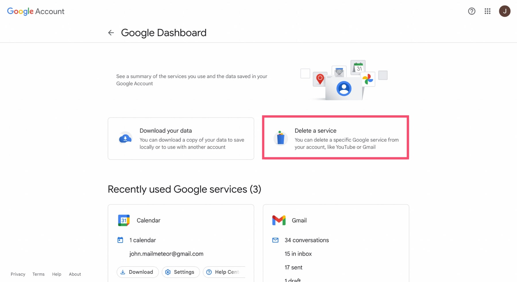 Delete a service from your Google account