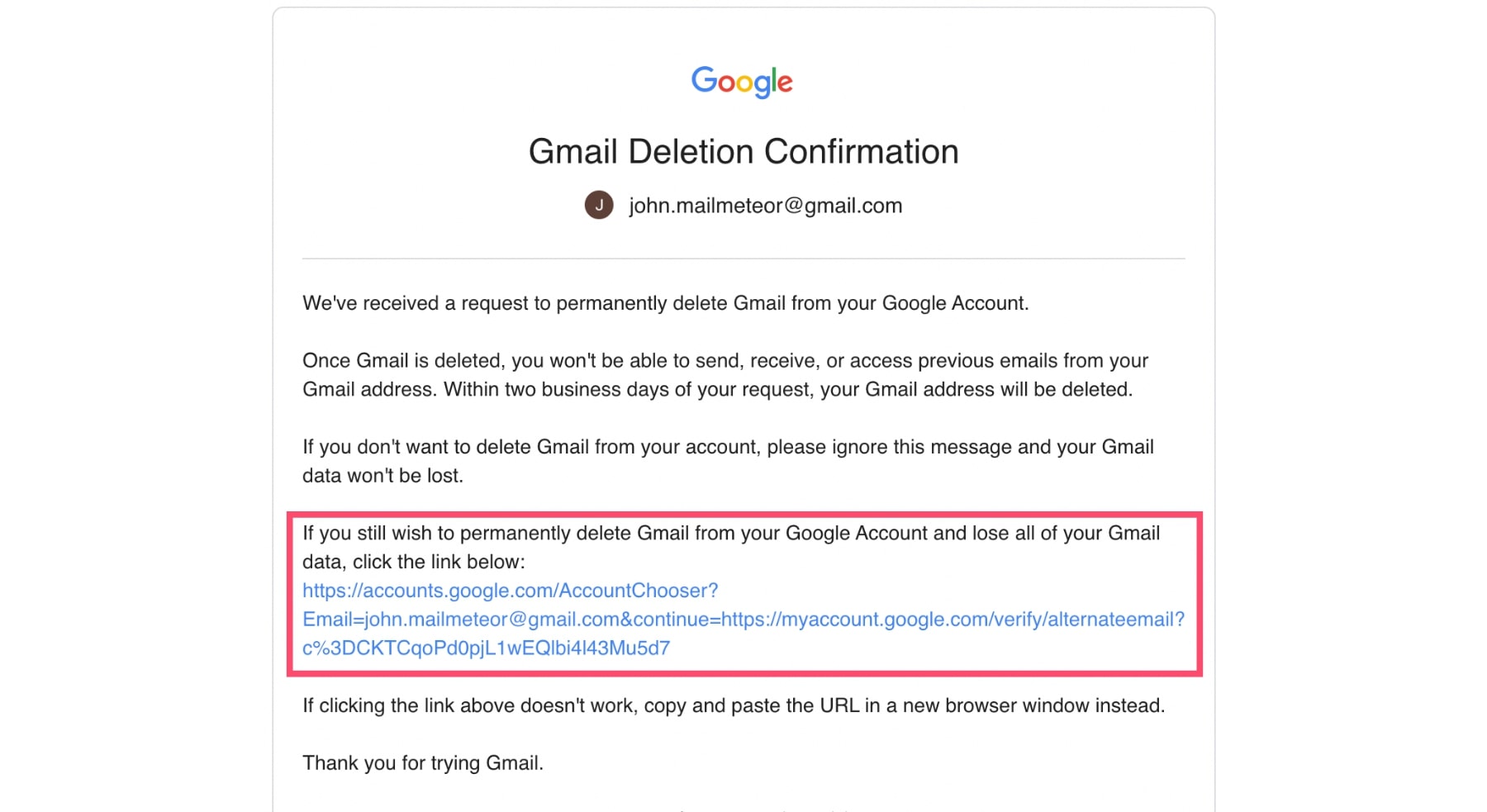 Gmail deletion confirmation