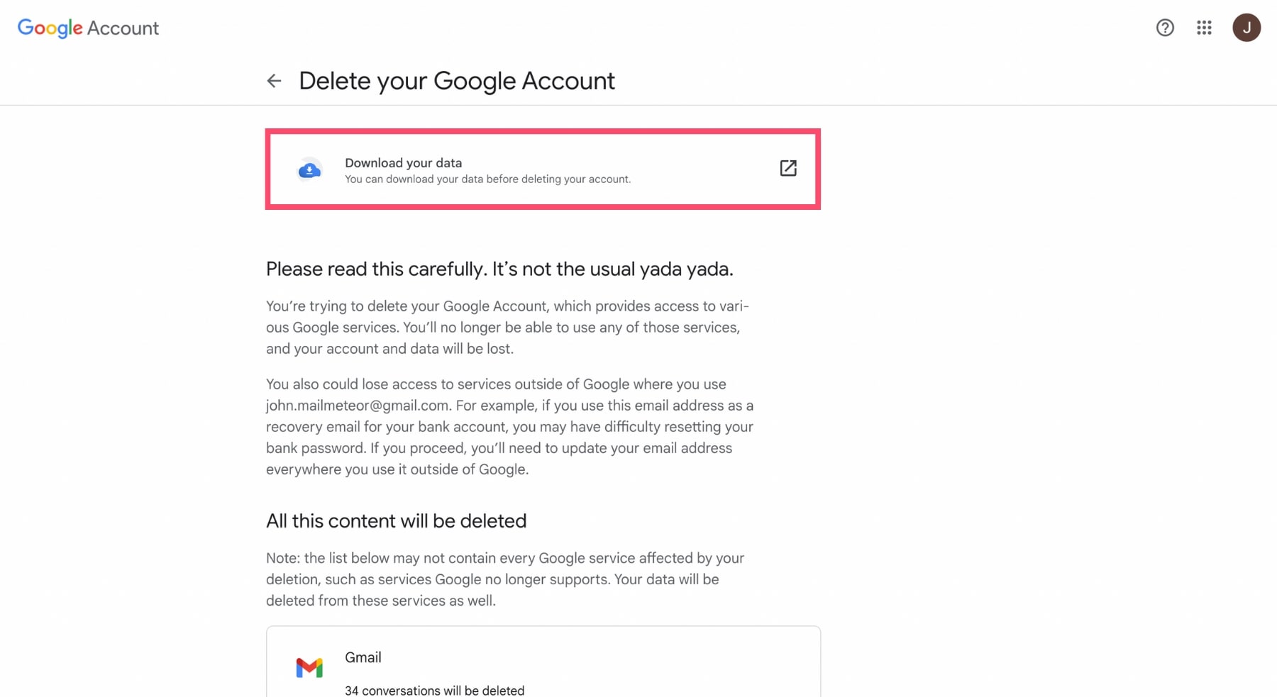 Download the data of your Google account
