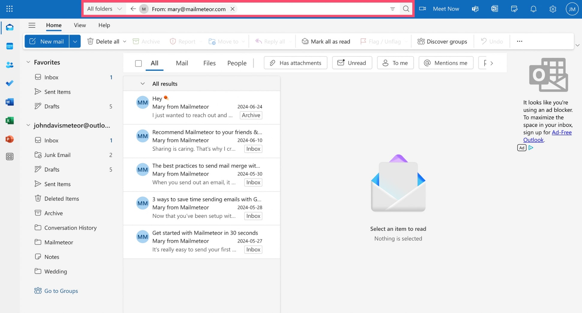Search for all emails from one sender in Outlook