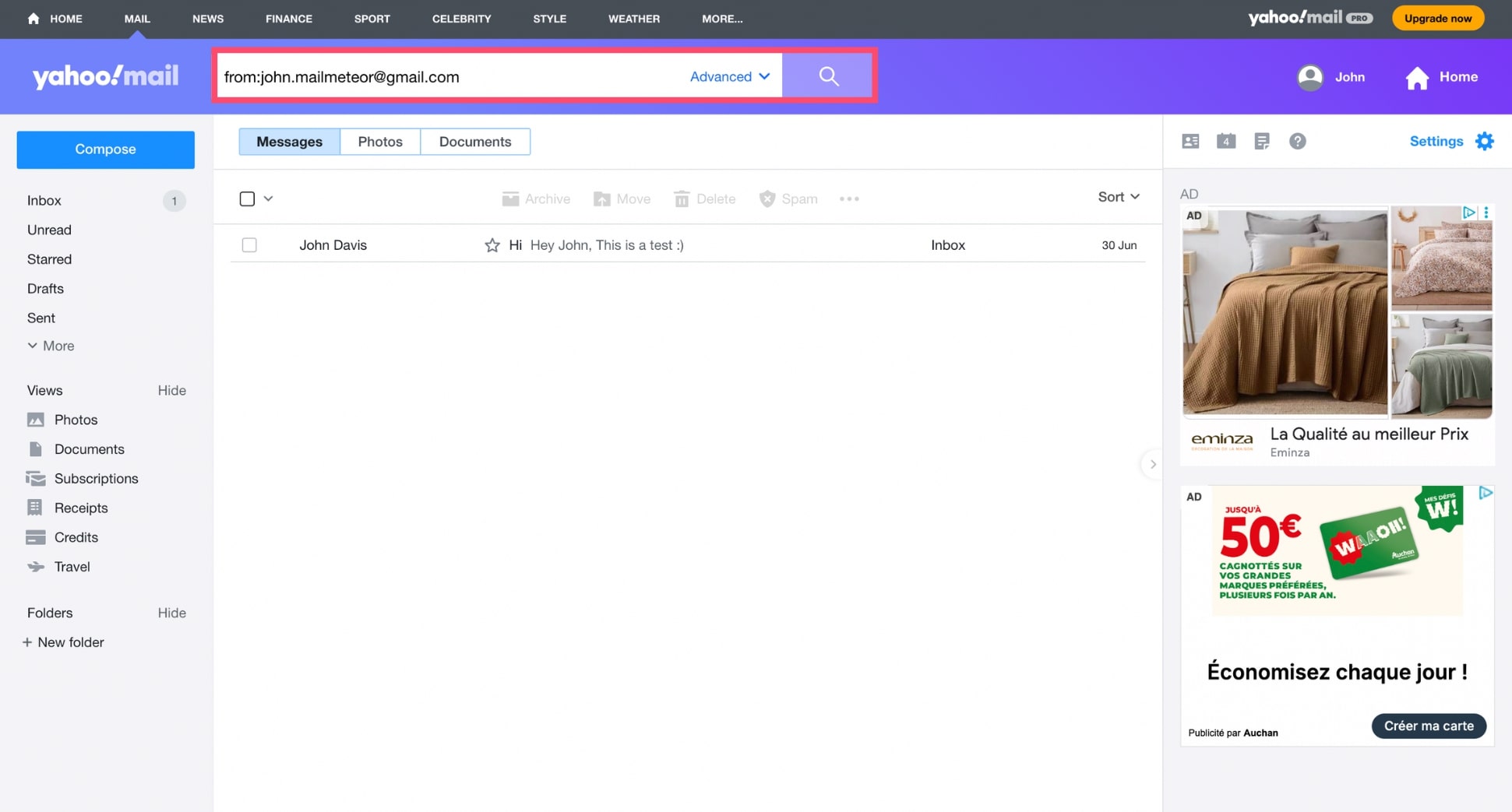 Locate every emails from a sender in Yahoo Mail