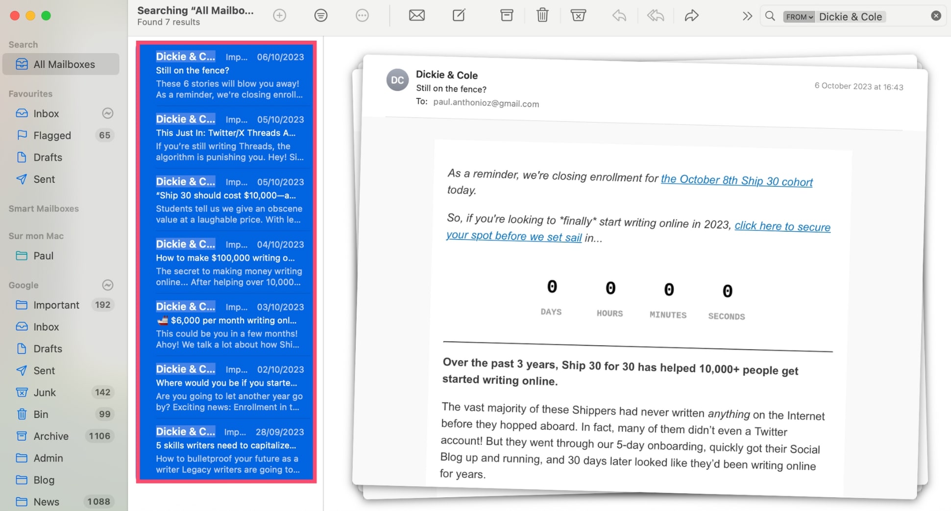 Select all emails from one sender in Apple Mail
