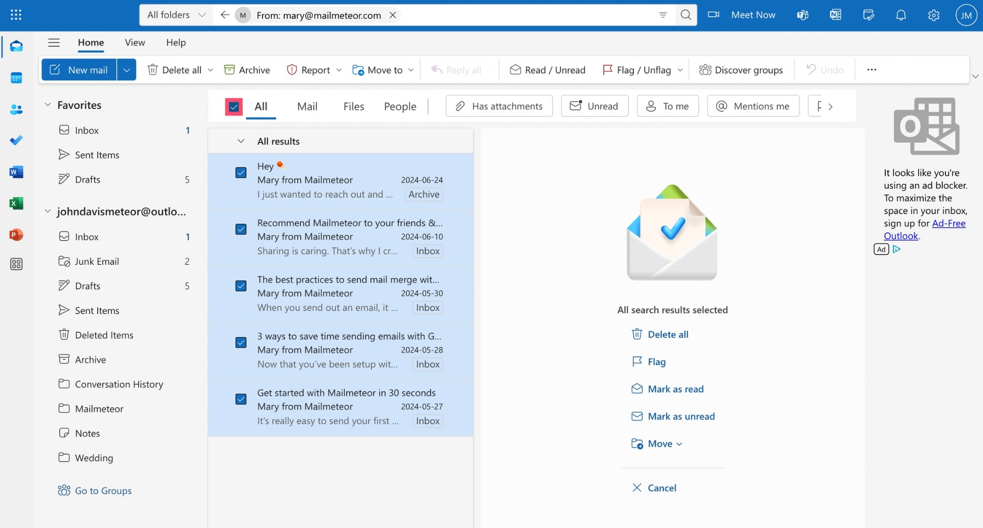 Select all emails from one sender in Outlook
