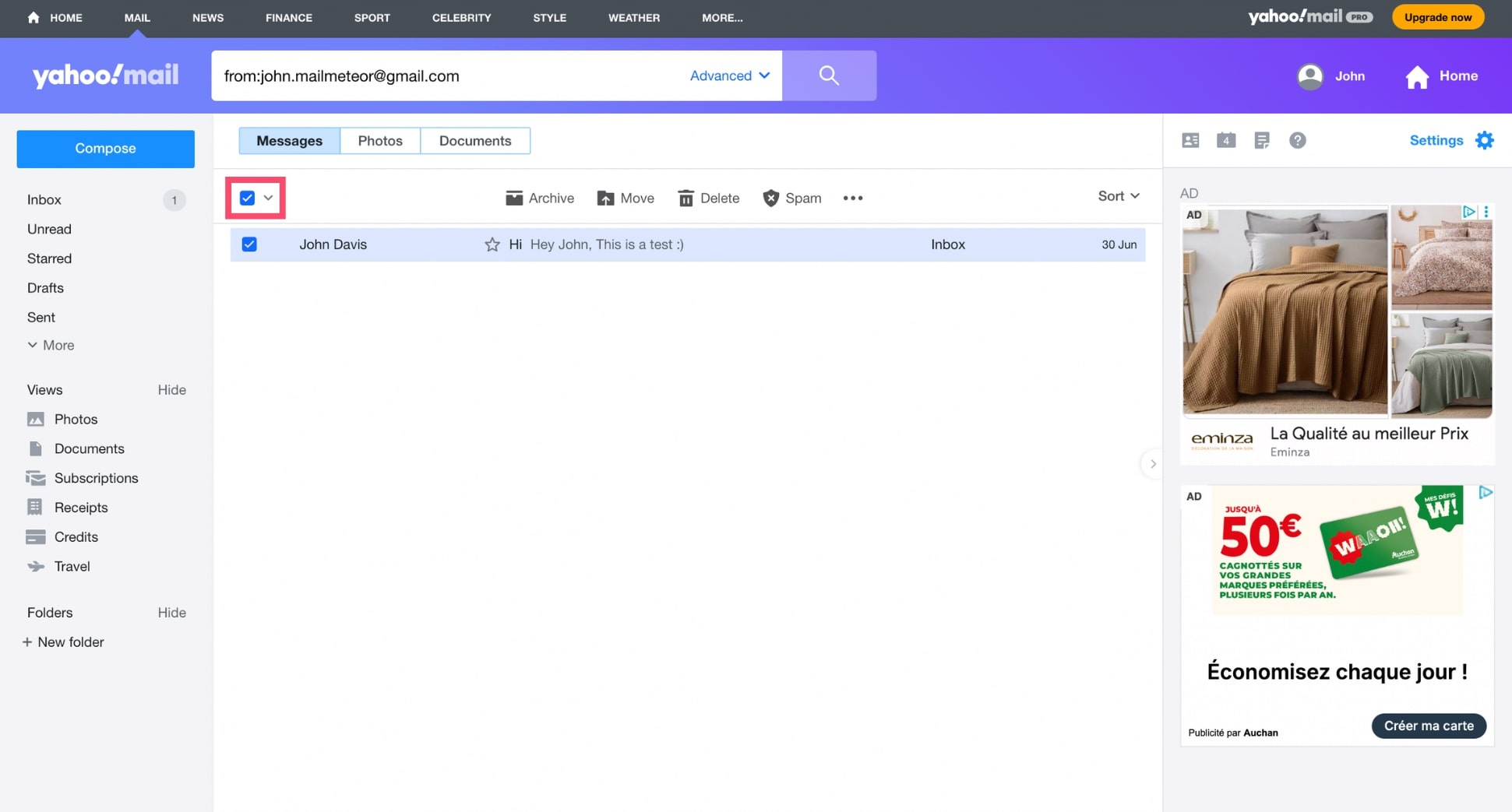 Select all emails from a sender in Yahoo Mail