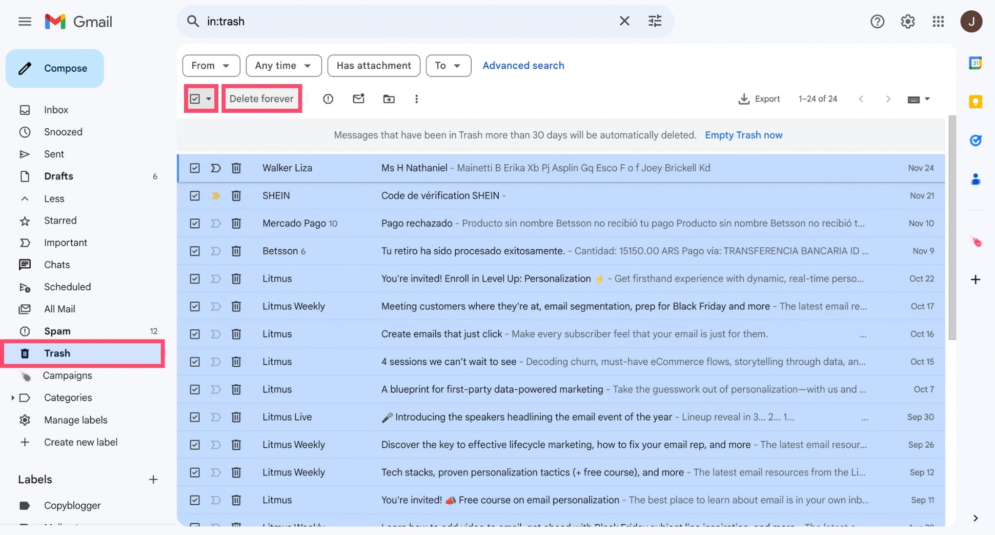 Delete promotions forever in Gmail