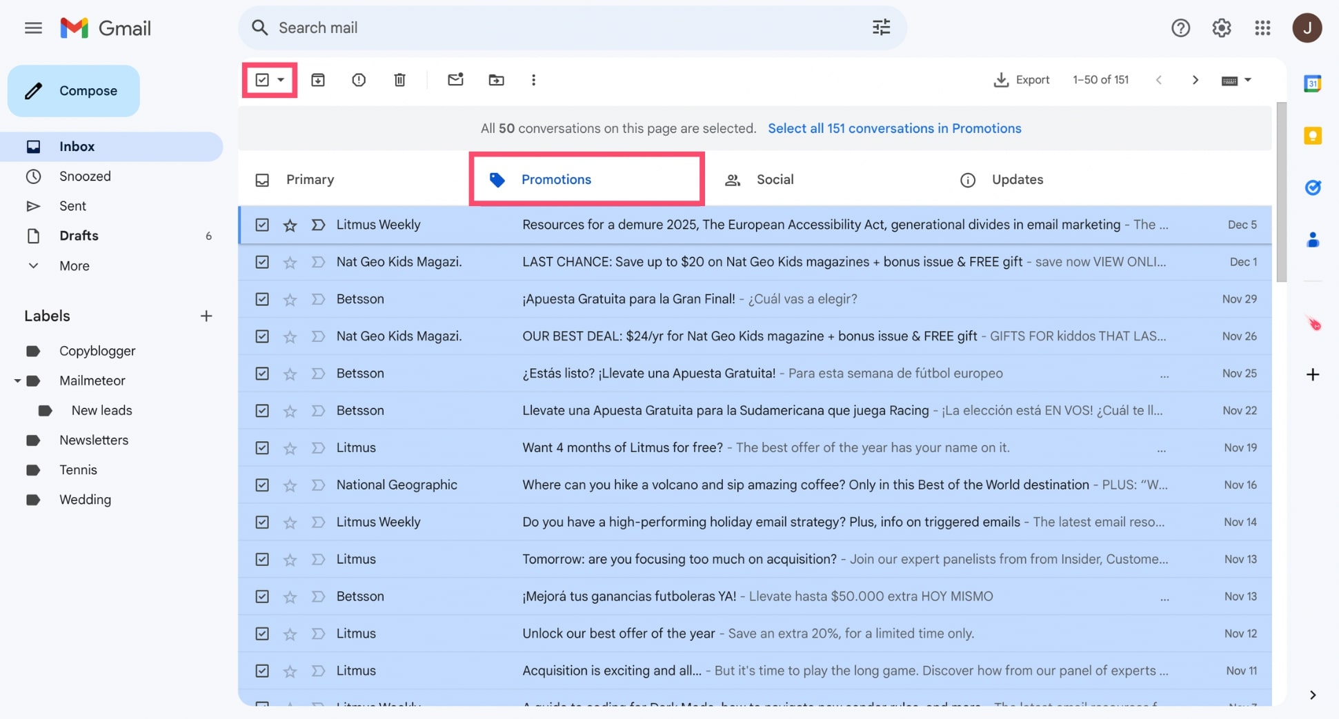 Select promotions in Gmail