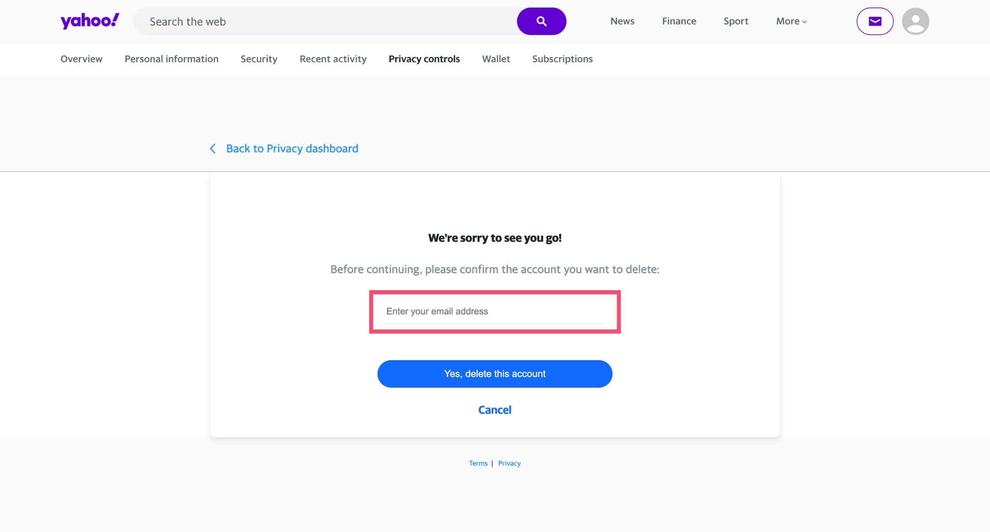 Erase a Yahoo Mail account