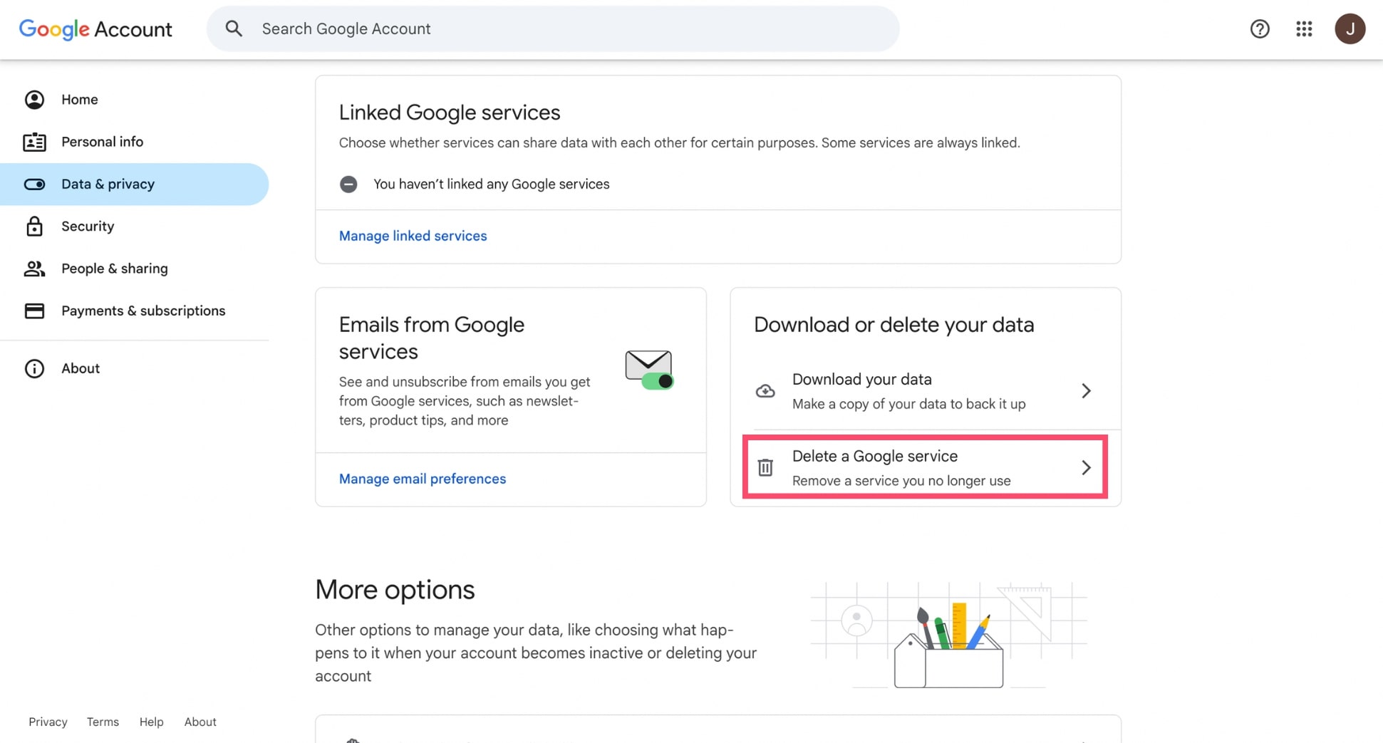 Delete a Google service