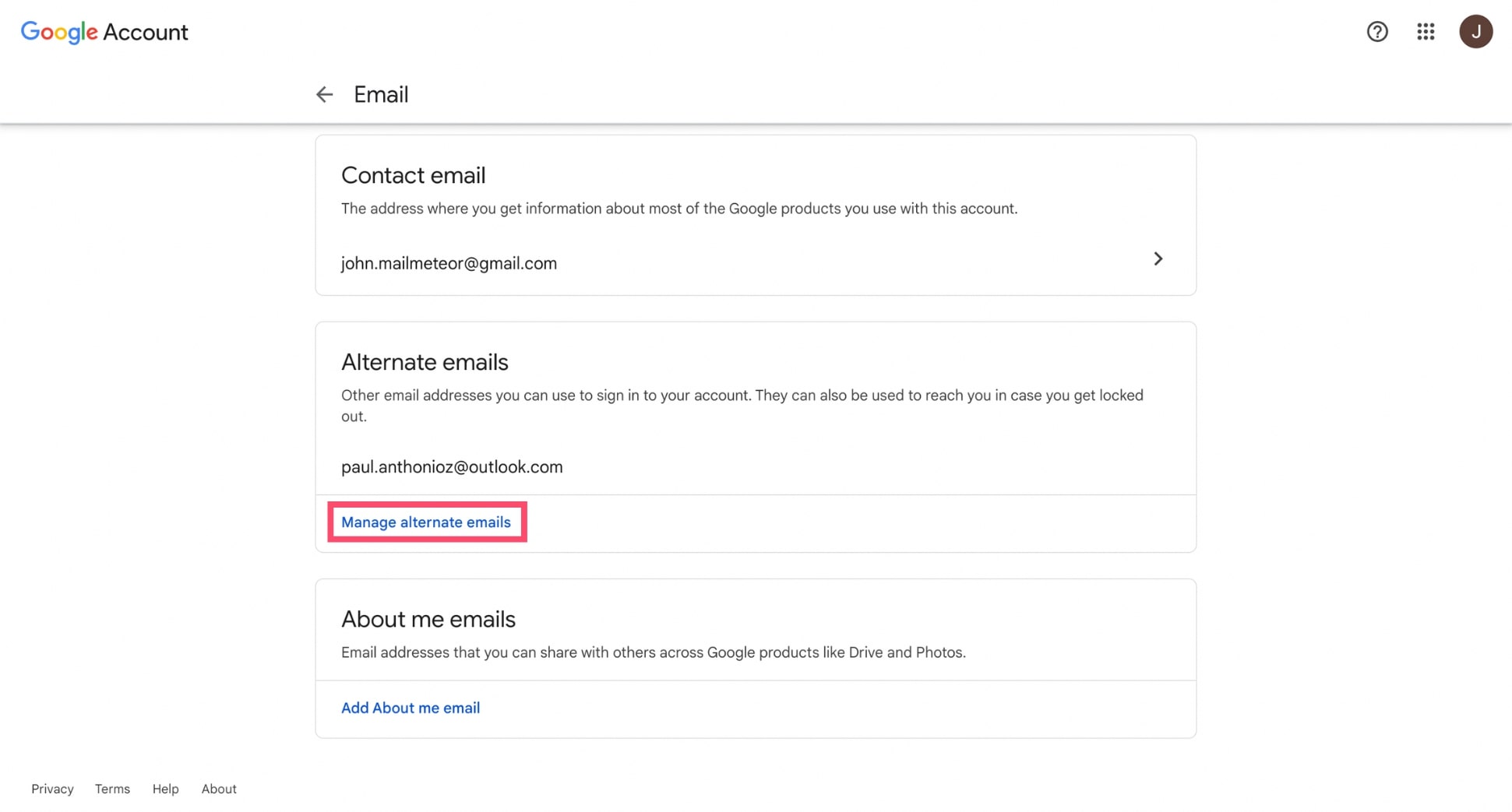 Manage alternate emails in Gmail