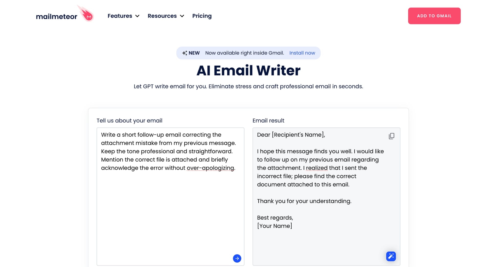 Mailmeteor’s AI Email Writer