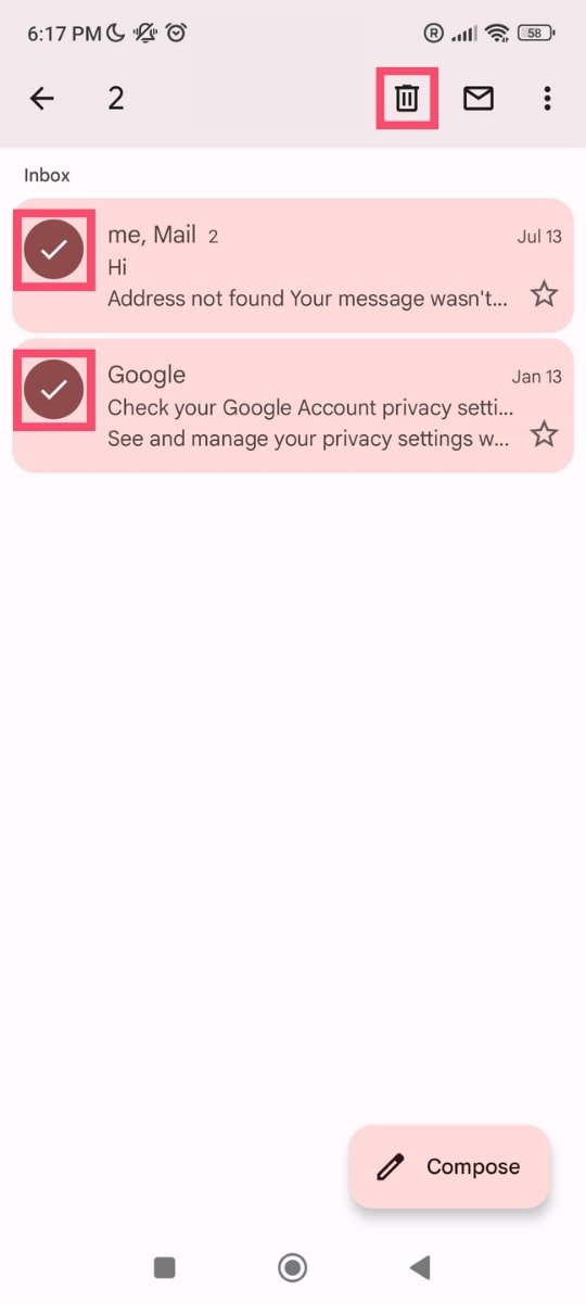 How to delete multiple emails on mobile