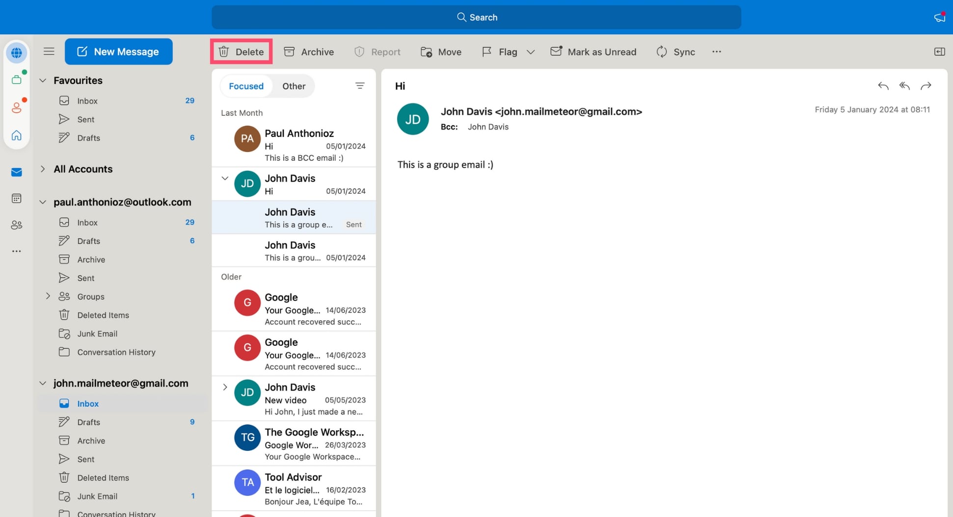 How to delete emails in Microsoft Outlook