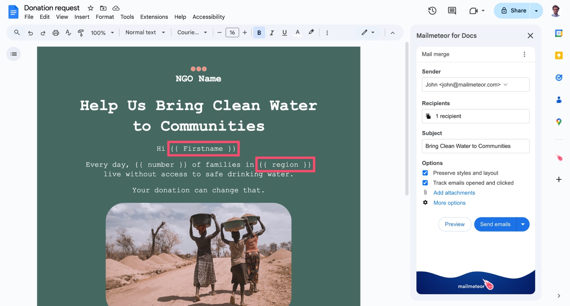 Insert personalization variables using Mailmeteor
