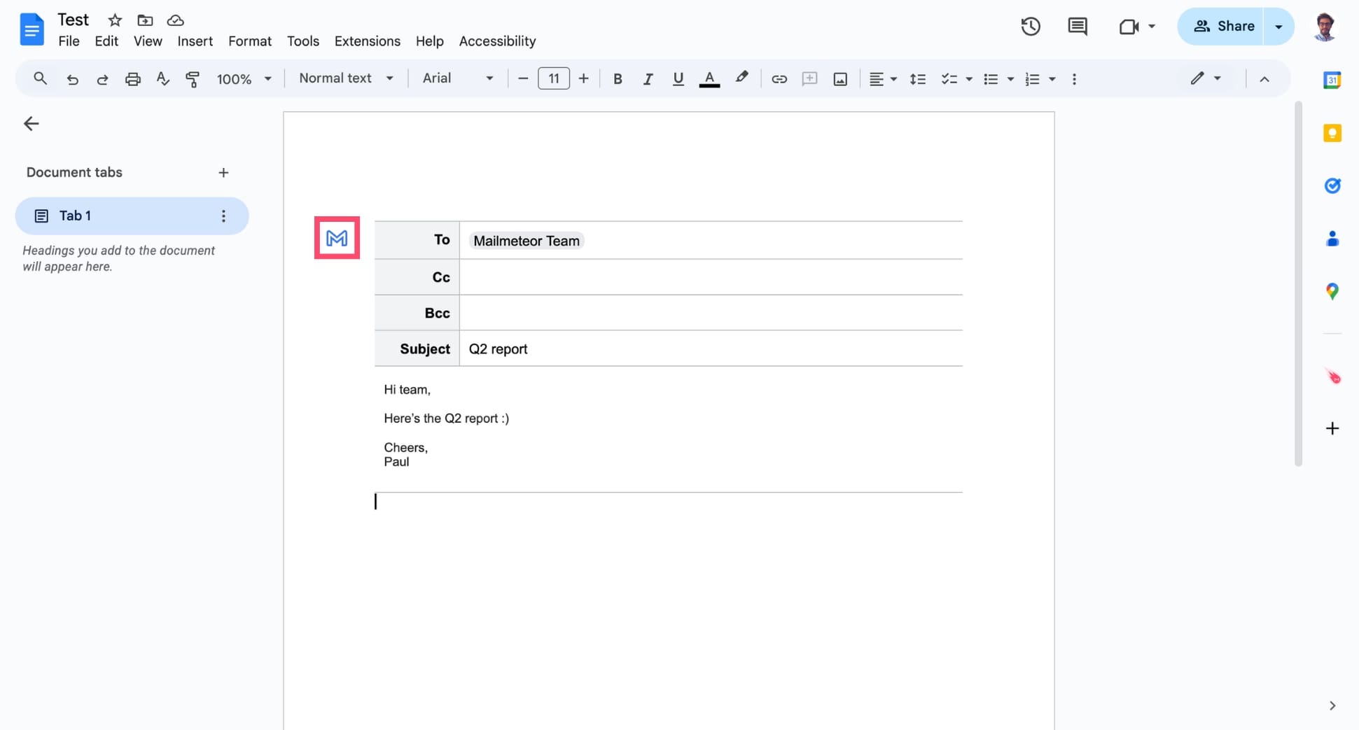 Preview your Google Docs email as a Gmail draft