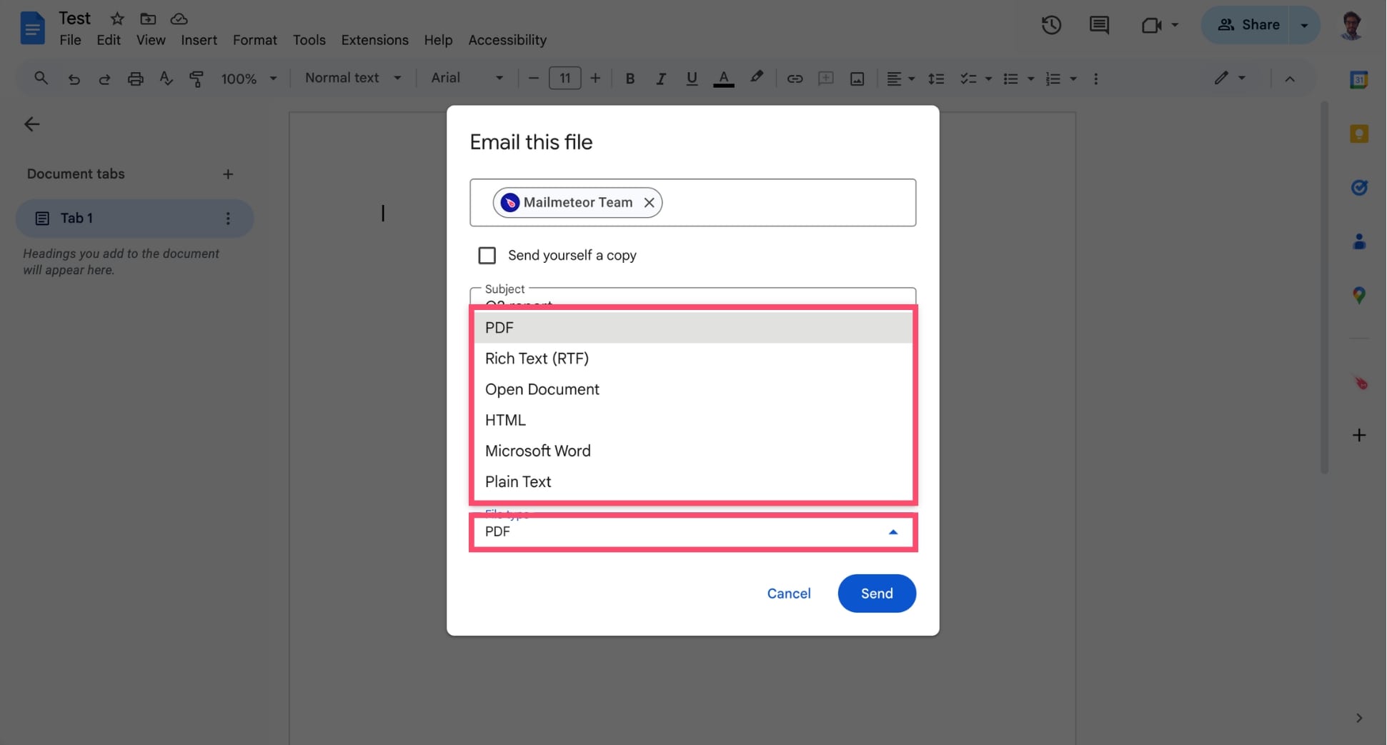 Choose your file format in Google Docs