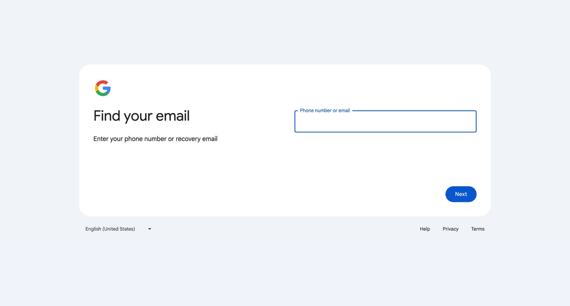 Gmail account recovery page