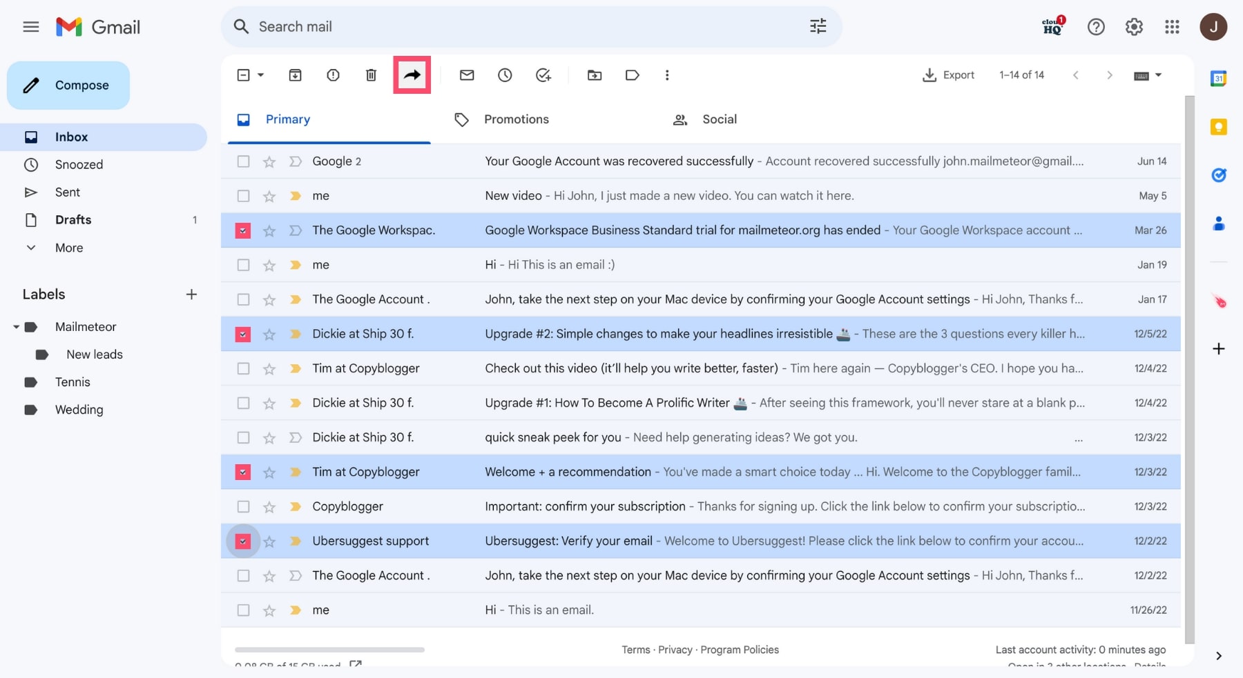 Forward multiple emails in Gmail