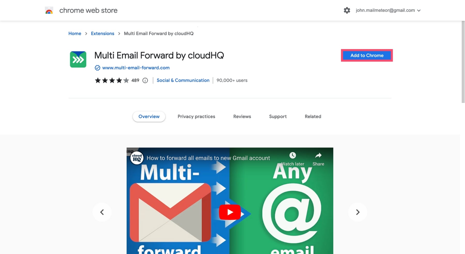 Install the Multi Email Forward Chrome extension