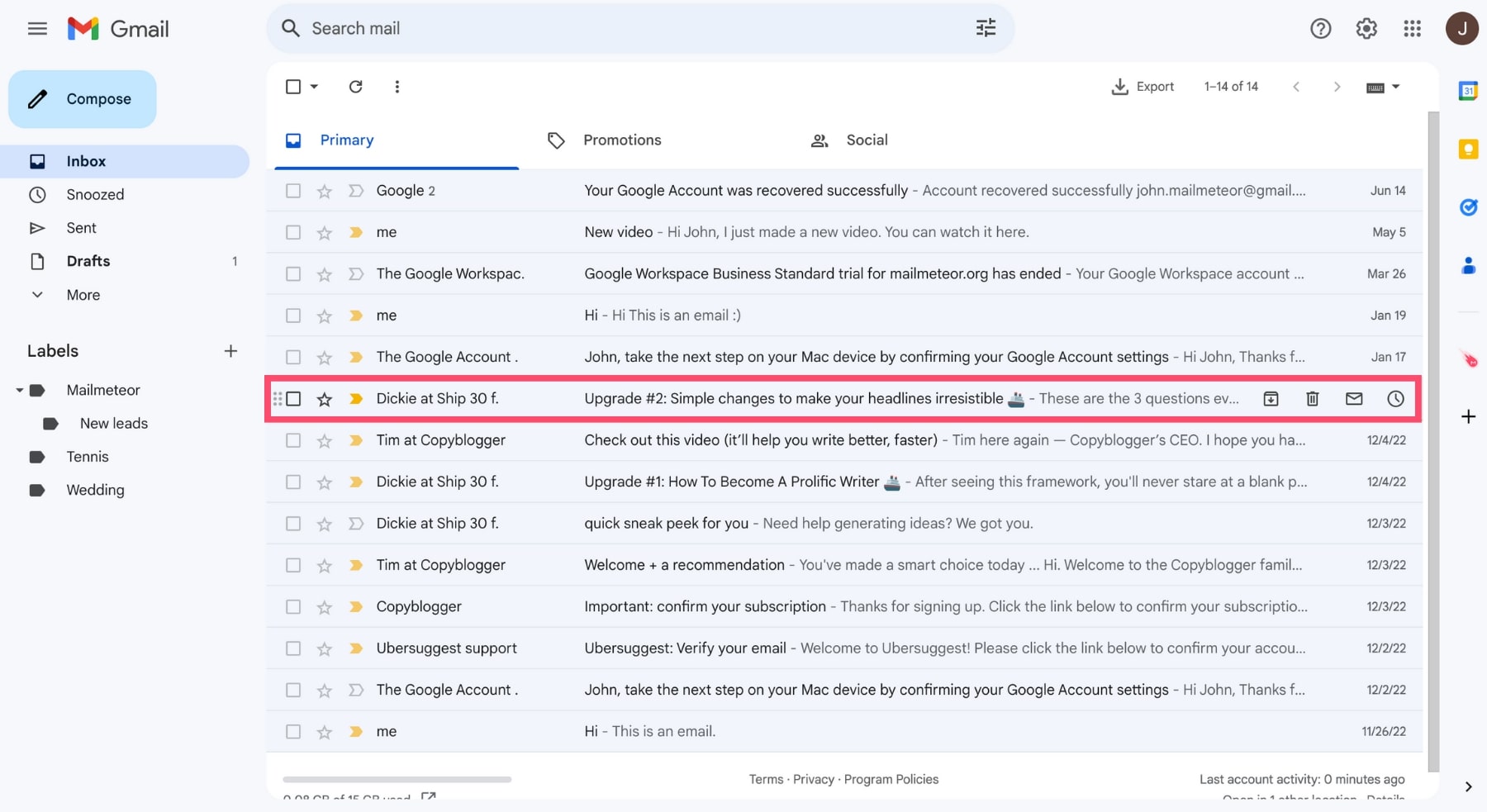 Open an email in Gmail